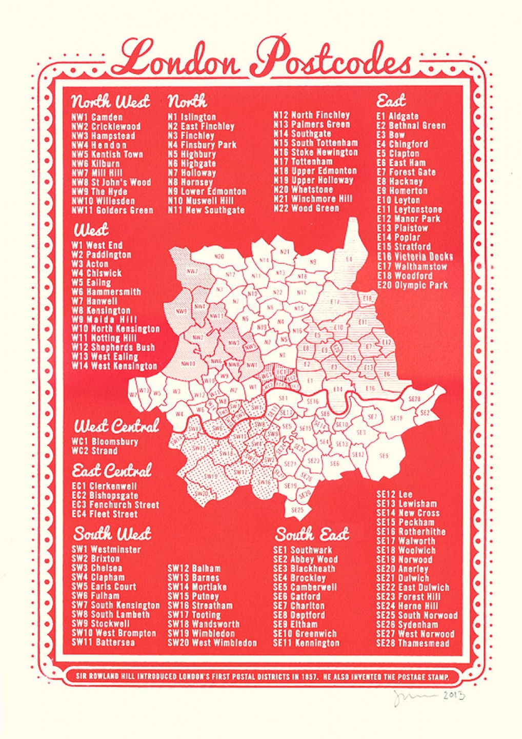 London Postcodes Print