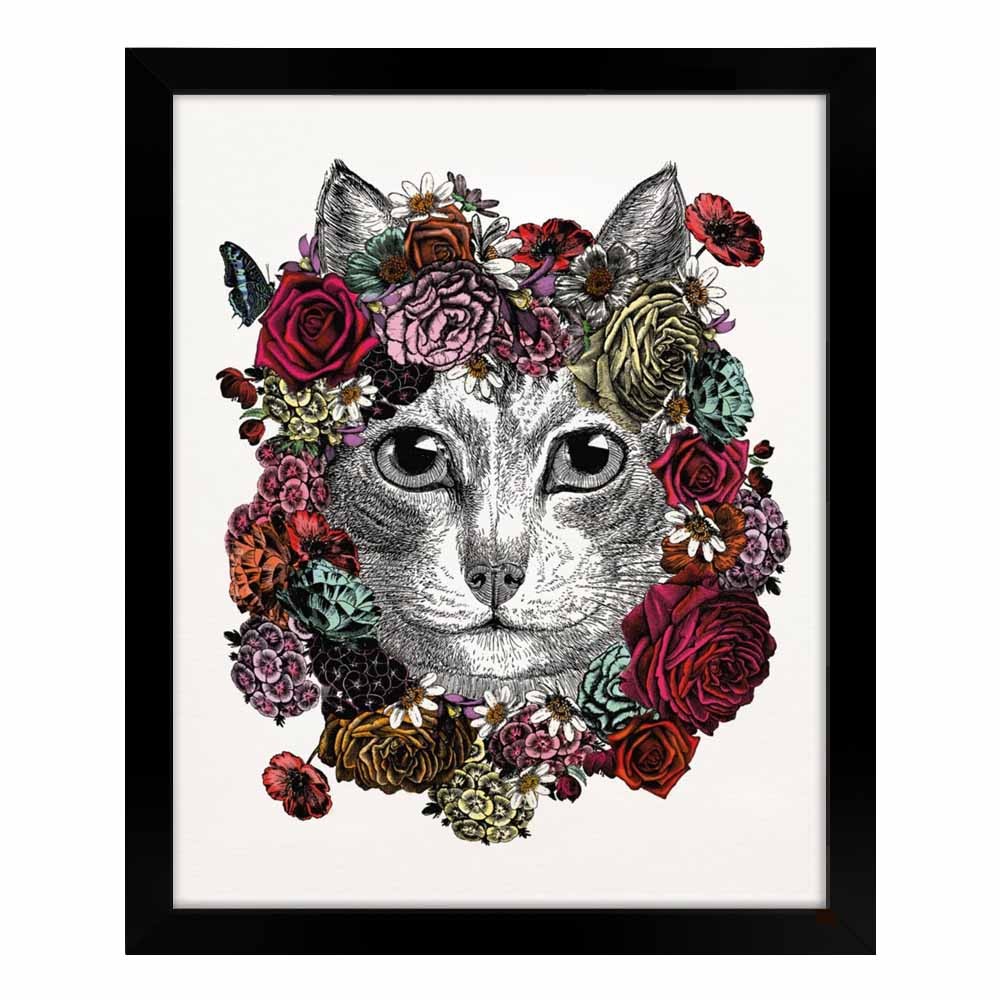 Flower Cat Print Framed
